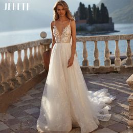 Party Dresses JEHETH Luxury Sparkly Wedding Dress Boho Glitter Sequins Backless Bridal Gowns Spaghetti Straps Appliques Tulle 230427