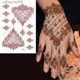 Tattoos Coloured Drawing Stickers Waterproof Henna Tattoos for Hand Maroon Brown Flower Tattoo Stickers Temporary Fake Tattoo for Women Wedding TatooL231128