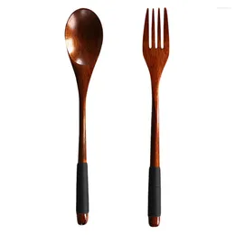 Dinnerware Sets Stainless Steel Japanese Wooden Handle Fork Spoon Travel Reusable Utensils Simple