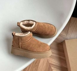 Ultra Mini Boot Designer Woman Platform Snow Boots Australia Fur Warm Shoes Real Leather Chestnut Ankle Fluffy Booties Antelope brown colour High quality shoes