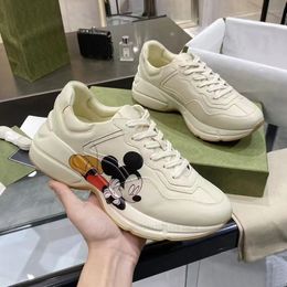 Women sneakers rhyton casual shoe beige luxury designer men fashion vintage chaussures print increase platform leisure sneaker