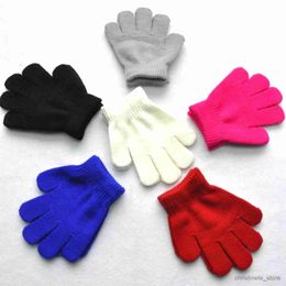 Children's Mittens Children Knitted Gloves Winter Kids Kindergarten Student Solid Furry Full Finger Mittens Writing Warmer Hand For 3-7 Years R231128