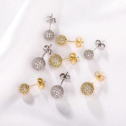 6mm 8mm Diamond Ball Earring Gold Silver Plated Iced Out Earring for Women Men