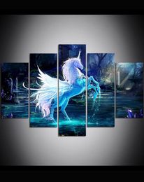 5 Piece Large Size Canvas Wall Art Fairytale World Unicorn Oil Painting Wall Art Pictures for Living Room Paintings Wall Decor330M6964126