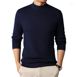 Men's Sweaters Men Fall Winter Sweater Knitted Solid Colour Elastic Half-high Collar Long Sleeve Slim Fit Pullover Soft Warm Anti-pilling