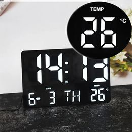 Wall Clocks Electronic Clock LED Digital Temperature Date Day Display With Remote Control Home Living Room Decor
