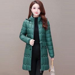 Leather Fdfklak 2022 Winter New Padded Jacket MidLong Plus Size Hooded Women Slim Cotton Coat Down Quilted Parkas Manteau Femme XL6XL