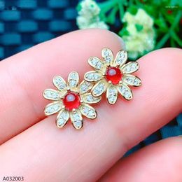 Stud Earrings KJJEAXCMY Boutique Jewelry 925 Sterling Silver Inlaid Natural Ruby Girl Floret Support Re-examination