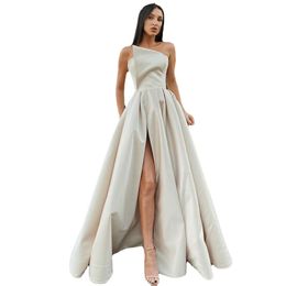 Elegant Strapless Evening Dresses A Line Side Slit Satin Prom Dresses Special Wrap Evening Gown Party Dresses Abiti Da Cerimonia