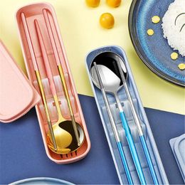 Flatware Sets Chopsticks Spoon Set Stainless Steel Portable Mirror Polishing Anti-slip Tableware Child Fork Case