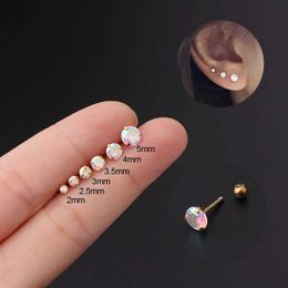 2-5mm Ab Coloured Round Cubic Zircon Earring Studs Gold Plated Thin Rod Stainless Steel Twisted Ball Earbone Nail Stud Earrings Korean Version Puncture Earnail
