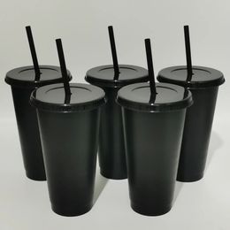 Tumblers 5 Pcs Reusable Plastic Cups with Straw and Lid 24oz Durable Water Cup Bottle Travel Mug Halloween Christmas Gift 231128