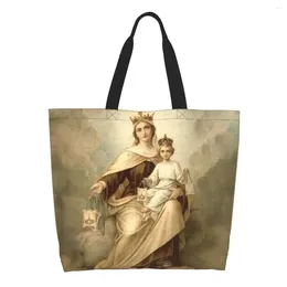 Shopping Bags Our Lady Of Mount Carmel Grocery Bag Canvas Shopper Tote Shoulder Big Capacity Durable Catholic Virgin Mary Handbag