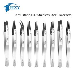 Screwdrivers LUXIANZI 9Pcs Premium Antistatic ESD Stainless Steel Tweezers Set For Phone Repair Hand Tool Precision Forceps Curved Tweezer