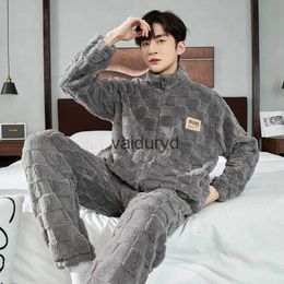 home clothing Autumn and Winter Long Plush Men's Pyjamas Plaid Flannel Pyjama Pants 2 Piece Home Wear Women Velvet Thicken Sleepwear Zipper Pjvaiduryd