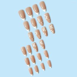 False Nails 24pcs Full Cover Short Japanese Style Camellia Stiletto French Fake Nail Art Tips Artificial Fingernail Manicure DIY