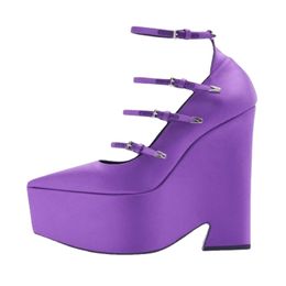 2023 Spring New Brand Platform High Wedge Boots for Women Belt Buckle Design Punk Style Mary Jane Shoes Platform Heels Size 43