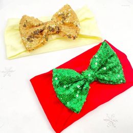 Hair Accessories Christmas Children's Wide-Edge Bow Band Cute Girl Baby Sequined Headscarf 2PCs Set