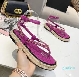 2023 Sandals Womens High Heels Flip Flops Sandal Elastic Back Strap Clip Toe Beads Made In China