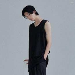 Men's Tank Tops Fashion Brand Summer Men's T-shirt Vest Solid Colour Loose Slit Medium Length Bottomed Sleeveless Top Man