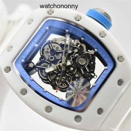 Designer Ri mlies Luxury watchs Watches For Mens Mechanical Watch Sj Rm055 White Ceramic Hard Man Wrist Natural Blue Mirror Titanium Metal B
