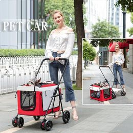 Carriers Detachable Pet Stroller Dog Trolley Lightweight Portable Foldable Cat Cart Load Bearing 20kg Dog Strollers for Small Dogs