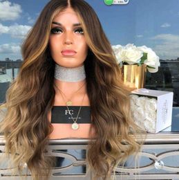 Synthetic Wigs Wig Women's Long Straight Hair with Micro Curled Centre Split Large Wave Long Curled Hair Stained Gradient Synthetic Fibre Wig Headpiece