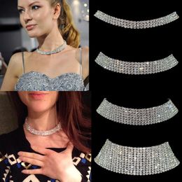 Pendant Necklaces Sparkling Silver Color Crystal Collar Chain Choker Necklace Bridal Women Wedding Party Diamante Rhinestone Choker Jewelry Gifts 231127