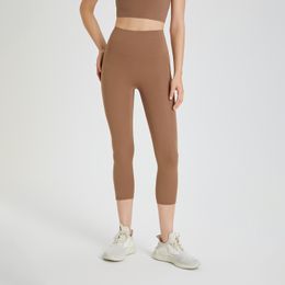 Luluwomen logo hizalanan pantolon kırpılmış tozluk yoga pantolon yüksek bel kalça kaldırma fitness spor pantolon