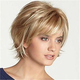 Synthetic Wigs Wig Women's Brown Gold Gradient Ffy Personality Short Curly Wig Headband Can Be