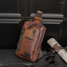 Waist Bags Design Men's Chest Bag PU Leather Vintage Male Messenger Shoulder Simple Casual Crossbody Sling Travel Bolsa