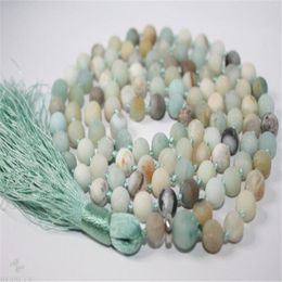 Chains 6mm Matte Amazonite Stone 108 Beads Handmade Tassel Necklace Buddhism Yoga Spirituality Accessories Pray Bless Lucky