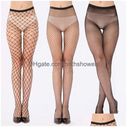 Socks Hosiery Summer Y Mesh Stocking Transparent Slim Fishnet Pantyhose Party Club Net Holes Black Tights Small/Middle/Big Drop Delive Dhe0F