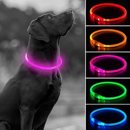 Dog Collars Leashes Led Usb Dog Collar Pet Dog Night Luminous Charge Collar Led Night Safety Flashing Glow Dog Loss Prevention Collar Pet Accessorie 230428