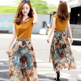 Two Piece Dress Summer Women Clothing Set T-shirt Chiffon Skirt Two Pieces Suit Casual O-neck Short Sleeve Suit Oversize High Quality 230428
