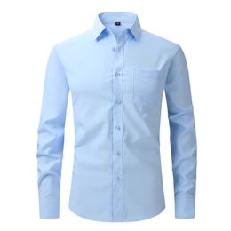 Men's Dress Shirts Anti-Wrinkle Stretch Slim Elasticity Fit Male Dress Business Basic Casual Long Sleeved Men Social Formal Shirt USA SIZE S-2XL P230427