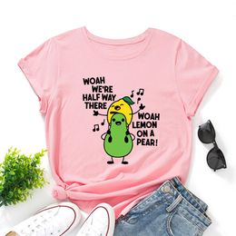 T-Shirt Lemon on A Pear Funny Fruits Sing Graphic Tee for Women Short Sleeve Crewneck Cotton Summer Tshirts Tops Female Clothes Top