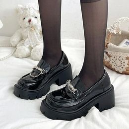 Dress Shoes Chain Platform Loafers Women Casual Round Head Retro British Style Chunky Heel For Spring Autumn Mary Jane