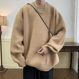 Men's Sweaters M-3XL Oversized Mens Pullovers Classic Style Males Round-Neck Plain Color Clothing Warm Pullover Fashion Streetwear
