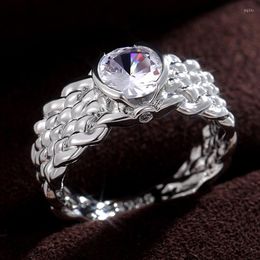 Cluster Rings Fashion Sports Silver Colour Ring Women Mesh Belt Reticulocyte Big CZ For Anillos Mujer Bague Anel Aneis