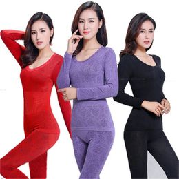 Women's Thermal Underwear Lace Thermal Underwear Sexy Ladies Clothes Winter Seamless Antibacterial Warm Intimates Print Long Johns Women Shaped Sets 231127