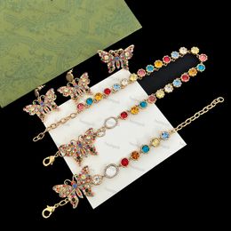 Schmetterling Farbe Diamant Schmuck Set Luxus Ohrringe Damen Armband Designer Edelstein Halskette Charme Liebe Ring Goldketten Hochzeit Ohrring