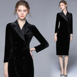 Casual Dresses 2023 Elegant Fashion Slim-fit Women's Velvet Waist Mid-length Over The Knee One-step Coat Dress To Wear