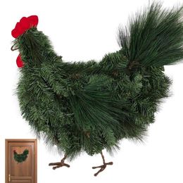 Decorative Flowers Rooster Chicken Wreath 12inch Artificial Pine Branches Green Leaves Door Durable Christmas Decoration Garland For