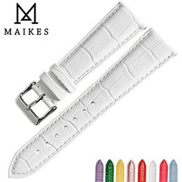 Watch Bands MAIKES Fashion White Cow Leather Watch Bands 12mm 14mm 16mm 18mm 19mm 20mm 22mm Watch Strap Accessories For Watch Bracelet 231128