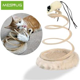 Toys MESNUG Interactive Cat Toy Plush Foldable Rotating Funny Kitten Mouse Toy Scratching Pad Stainless Steel Spiral Spring Pet Games