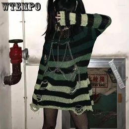 Women's Sweaters Punk Gothic Y2K Striped Knitted Sweater Women Long Pullovers Loose Thin Jumpers Mujer Jersey Chic Streetwear