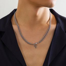 Chains IngeSight.Z Simple Hollow Cross Pendant Necklace For Men Punk Double Layer Silver Color BOX Chain Choker Hip Hop Party