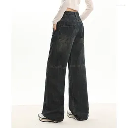 Women's Jeans Women High Waisted Vintage Dark Blue Denim Pants Y2K Comfortable Wide Leg Trousers Streetwear Versatile Loose Straight
