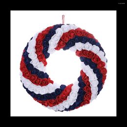 Decorative Flowers 13 Inch 4Th Of July Patriotic Wreath Handcrafted Red White And Blue Rose Memorial Day Independence